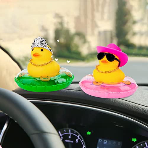 Wonuu Car Rubber Duck Car Duck Decoration Dashboard Car Ornament For Car Dashboard Decoration Accessories With Mini Sun Hat Swim Ring Necklace And Sunglasses (A-Cowboy Hat&Pink) #TOP6