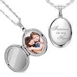 PicturesOnGold.com Sterling Silver Oval Forever in My Heart Locket Necklace for Women with 18 Inch Chain (Locket + 2 Photo + Engraving)