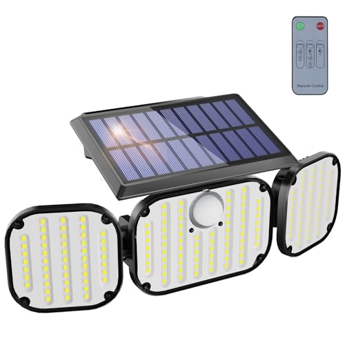 Electight 3000LM Focos Exterior Solares con Control Remoto, Luz Solar con Sensor de Movimiento, 3000mAH IP65 Impermeable 270° Ajustable Iluminación 3 Modos para Jardín, Garaje, Patio