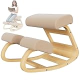 WUDLEP Ergonomic Kneeling Chairr, Posture Stool for Home Office Meditation Wooden & Linen Cushion-Office Desk Stool, Wooden Kneeling Chair for Back and Neck Pain Relief and Improvement (Beige)