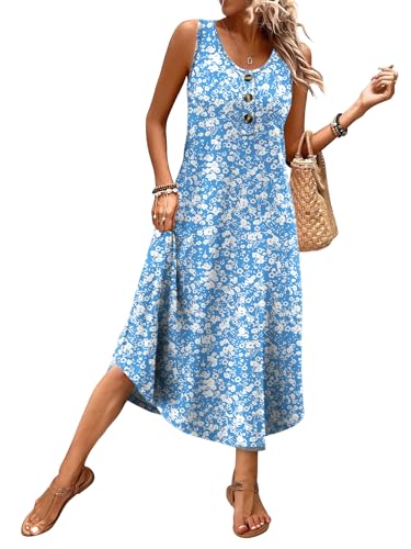 Image of WIHOLL Summer Dresses for Women 2026 Button Front Sleeveless Casual Midi Dress Beach Vacation Sundresses with Pockets