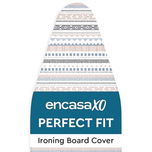 Image of Encasa XO Ironing Board Cover with 3mm Thick Felt Pad for Steam Press (Fits Standard Medium Boards of 112x34 cm) Heat Reflective, Scorch & Stain Resistant, Printed - Aztec