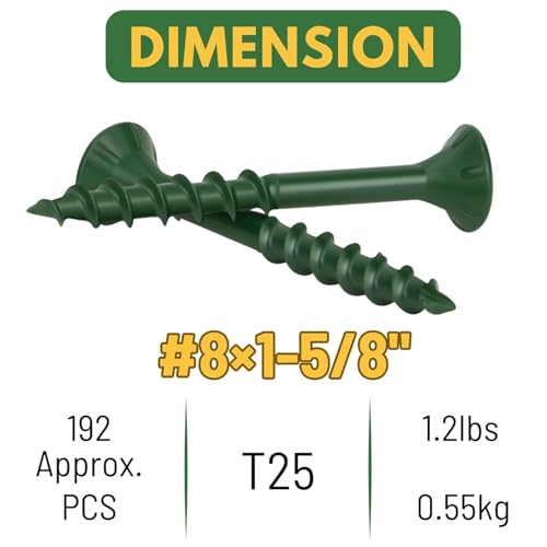 Image of WELLOCKS #8 x 1-5 /8 in Green Deck Screws, 1.2 lbs with T25 Bit | Epoxy Coated Wood Screws for Outdoor Deck Boards, Fence Boards, Trim, and Treated Lumber.
