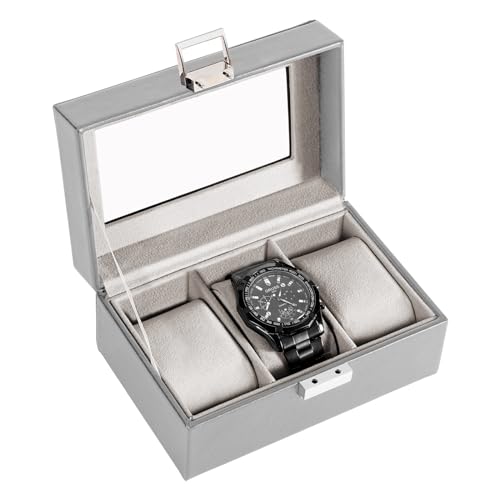 ProCase Watch Box, 3 Slot Mens Watch Case, Watch Storage Holder Organizer, Watch Display Case with Glass Lid, Anniversary Birthday Valentine Gifts for