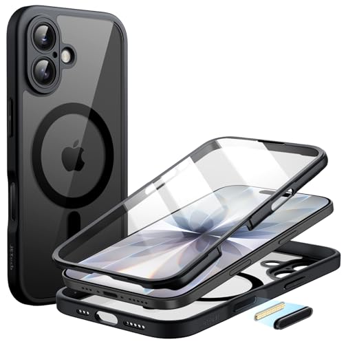 JETech Cover per iPhone 17 6,3 Pollici con Pellicola Protettiva Vetro Temperato Integrata e Pulsante Controllo Fotocamera, Compatibile con MagSafe, Custodia Protezione a 360 Gradi (Nero)