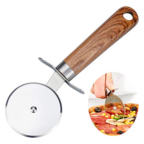 DESON Roulette à Pizza Poignée Ergonomiqueen Bois, Couteau de Pizza en Acier Inoxydable pour Fabrication de Pizza Cover