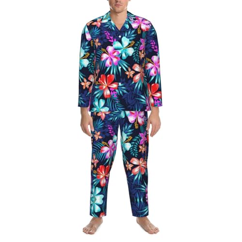 Pyjama homme noir à fleurs bleues XXL idéal pour des soirées cocooning et détendues