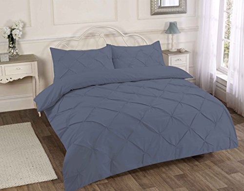 GoldStar® Diamond Pintuck Premium Duvet Quilt Cover Ruffle Bedding Set, Double, Grey