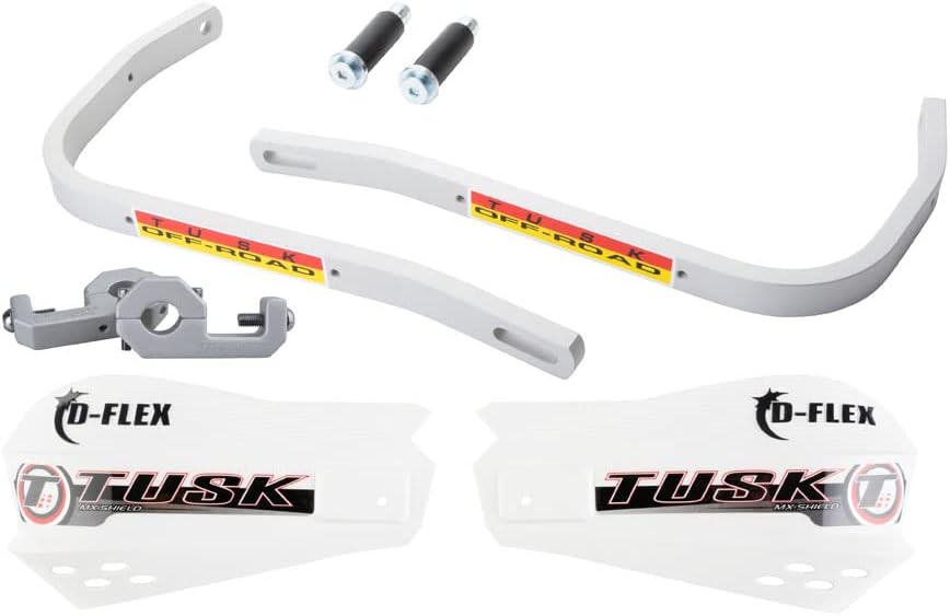 Tusk D‑Flex Handguards – White Aluminum Bars with White MX-Style Shields – Universal Fit for 7/8" Handlebars – Dirt Bike MX Motocross ADV Motorcycle Protection