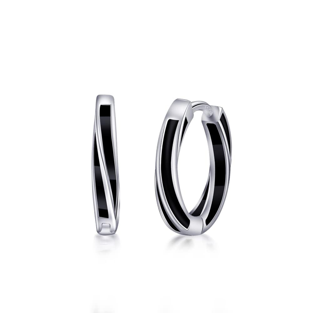 Immobird Creolen, zwarte creole, 925 sterling zilver, oorringen voor heren en dames, diameter 11 mm, 15 mm, kleine slap-creolen, 15mm, sterling zilver