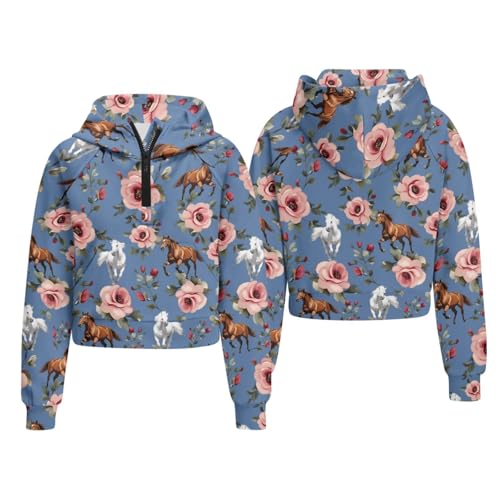 Girls Hoodies with Pockets Long Sleeve Sweatshirt Casual Half Zip Pullover Hoodies Fall Winter Clothes for Kids