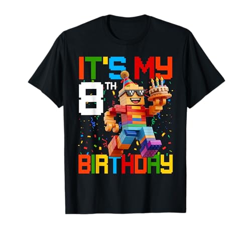 It's My 8th Birthday Boys Building Brick 8 Years Old Kids T-Shirt