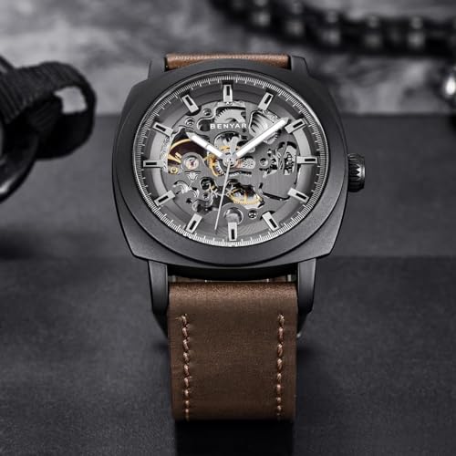BENYAR Store BENYAR Automatic Skeleton Leather Strap Men's Watch - Image 7
