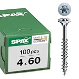 SPAX Universalschraube, 4,0 x 60 mm, 100 Stück, T-STAR plus, Senkkopf, Teilgewinde, 4CUT, WIROX A3J, blank verzinkt, 0191010400603