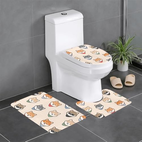 面白い 柴犬 いぬ 犬柄 おもしろ トイレマット 3点セット フタカバー 浴室足ふきマット 吸水 速乾 滑り止め 抗菌 防臭 洗える ふわふわ プレゼント 40x60cm