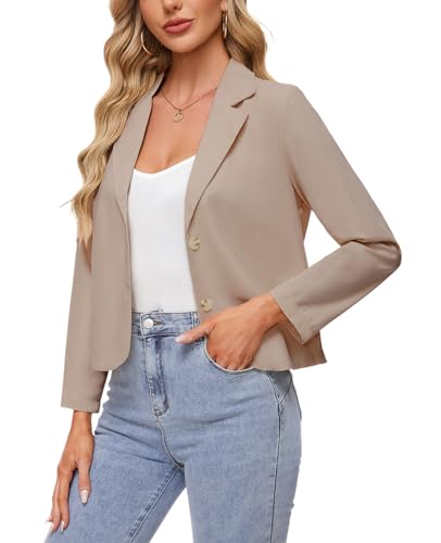 MINTLIMIT Womens Linen Blazers Casual Summer Long Sleeve Button Front Blazer Classic Lapel Collar Work Office Cardigan Suit Jacket,Khaki,S3