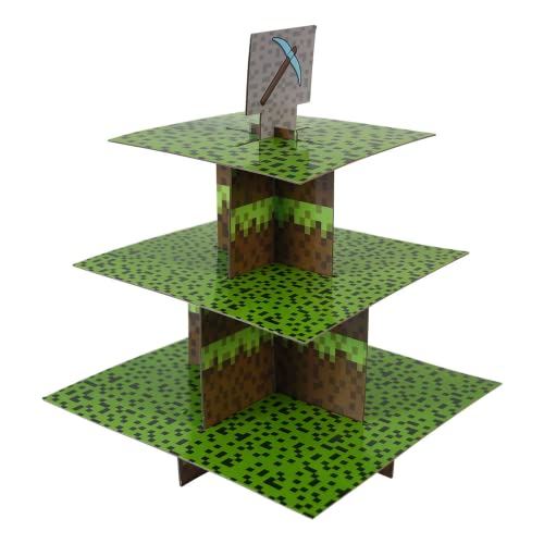 Mining Fun 3 Tier Cupcake Stand With 24 Cupcake Toppers - Pixel Miner Party Decorations, Mining Birthday Party Decorations, Gamer Birthday Decorations, Pixel Gaming Party Decorations, Blue Orchards #TOP2