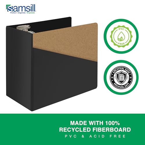 Image of Samsill Durable 6 Inch 3 Ring Binder, Locking D Ring Binder, Customizable Clear View Cover, Charcoal Black, Holds 1225 Pages