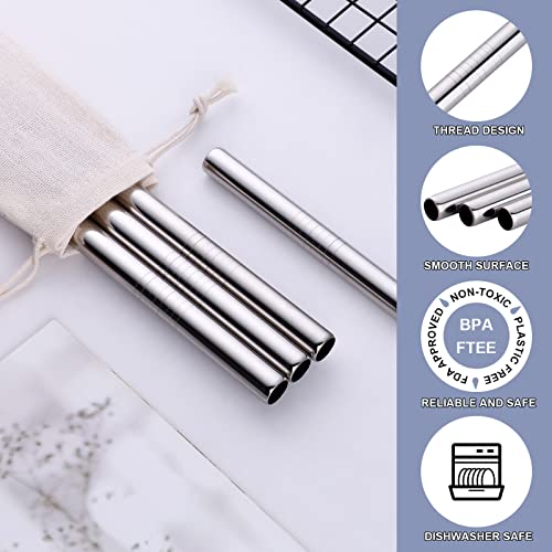 Reusable Boba Smoothie Straws, Metal Straws For Milkshakes, Bubble Tea, Jumbo Drinks, 8-Pack 0.5" Wide 18/10 Stainless Steel Straws & 1 Carrying Case, Silver #TOP1