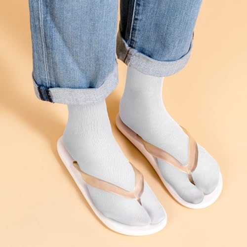 3 Pairs Cotton Flip Flop Tabi Socks, Elastic Non Slip Split Toe Socks for Men Women Japanese Split Toe Sandals Ninja Slipper (White)4