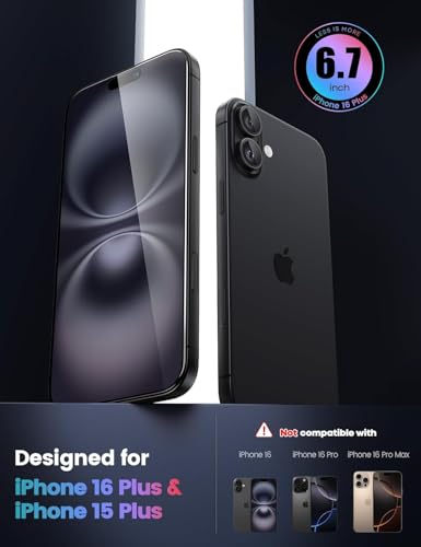 Image of Mr.Shield (2 Pack) Align-X Screen Protector for iPhone 16 Plus and 15 Plus | Tempered Glass, 10H Hardness Guard, Military Grade Protection, Easy Install, Case-Friendly, Anti-Static