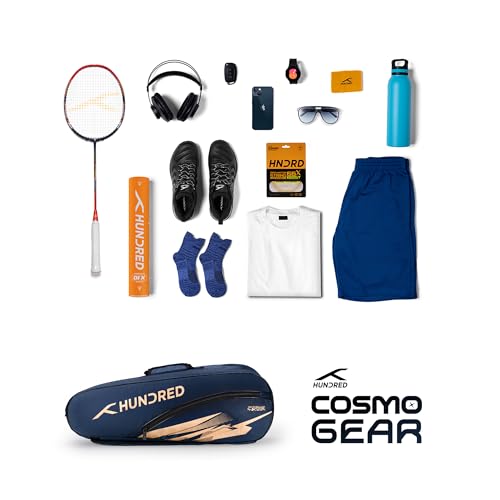 HUNDRED Cosmogear Badminton Kit-Tasche (Navy) Doppelter Reißverschluss | Tasche mit Reißverschlusstasche vorne | Material: Polyester | Gepolsterte Rückentragegurte | Leicht zu tragender Griff
