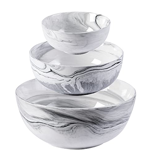 Yundu Ceramics Marble Large Mixing Bowl Sets for Kitchen, Nesting Bowls for Space Saving Storage, Serving Bowls, Set of 3 - 84/45/16oz Cover