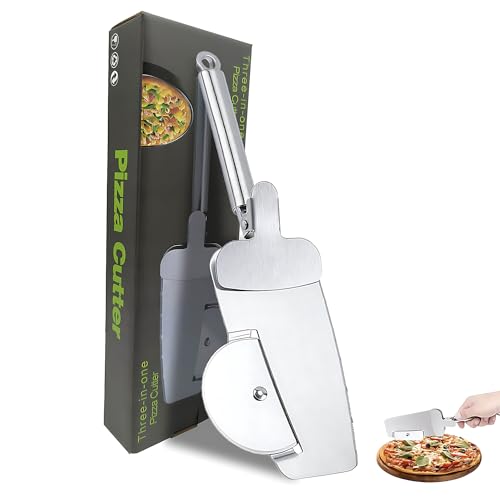 WUBAYI Premium Pizza Cutter, Stainless Steel Pizza Wheel, Multi-Function Kitchen Pizza Cutter Wheel, with Non Slip Sharp Stainless Steel Blades and Pizza Spatula, Easy to Cut and Clean