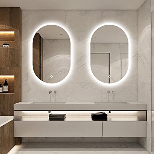 Starlead 24X36 Inch Oval Lighted Bathroom Mirror With Bluetooth Speaker, Wall Mounted Led Vanity Mirror, Anti-Fog, 6500K Dimmable, Waterproof, Glass Shartter Proof, Vertically #TOP1