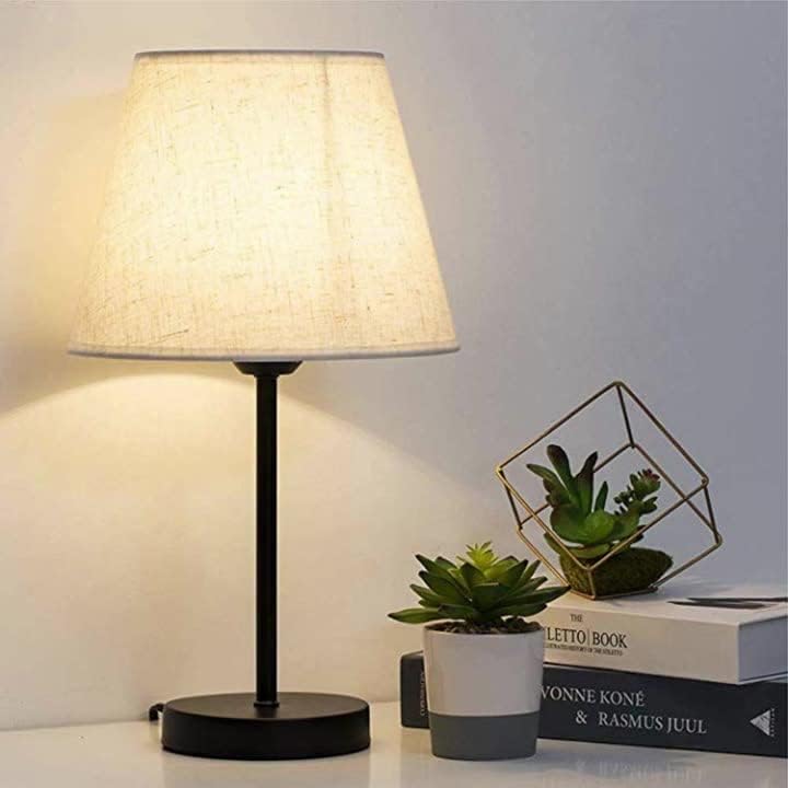 Table lamp, bedroom lamp with burlap shade and metal base, modern