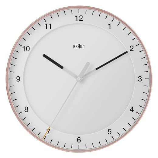 Braun Classic Large Analogue Wall Clock with Silent Sweep Movement, Easy to Read, 30cm Diameter in Rose and White, Model BC17PW.