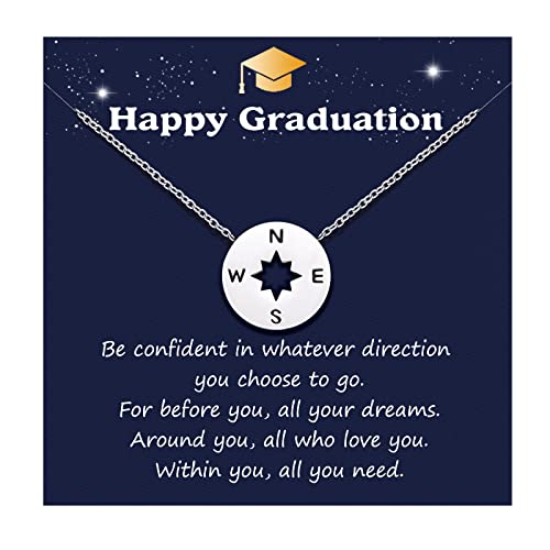 Cadeaux de remise de diplôme, cadeaux de remise de diplôme pour elle 2022, collier boussole en argent, cadeau de remise de diplôme pour femme, fille, fille, Acier inoxydable Cover