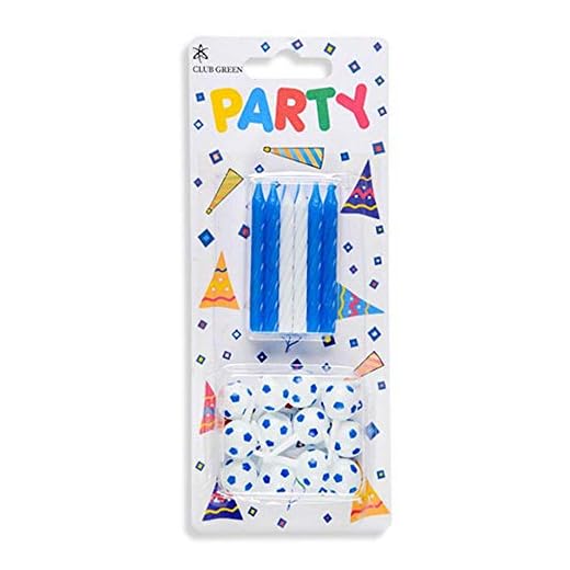 Club Green Bougies avec Ballon de Foot, Bleu, 60 mm, Lot de 12