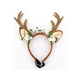Singeru Haustier Rentiergeweih haarreif Katze Hunde Weihnachten Hirsch Haarschmuck groß Hirsch Hörner REH Rentier Stirnbänder mit Blumen (S)