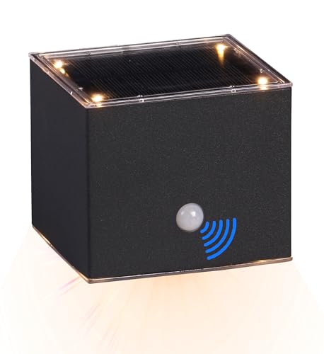 Northpoint LED Solar Wandleuchte mit Bewegungsmelder aus Aluminium Up & Down-Technik warmwei&szlig;, Ideal f&uuml;r Eingangsbereiche und Terrassen W&uuml;rfel