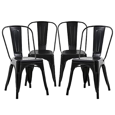 Pazidom Metal Dining Chairs | Set of 4 | Black | Stackable Tolix Side Chairs with Backrest | Scratch-Resistant | Non-Slip Feet | Indoor/Outdoor Use | 330 lbs Capacity | for Kitchen & Restaurant