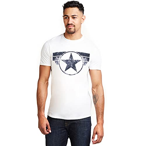 Marvel Camiseta para Hombre con el Logotipo del Capitán América, Blanca, M UK