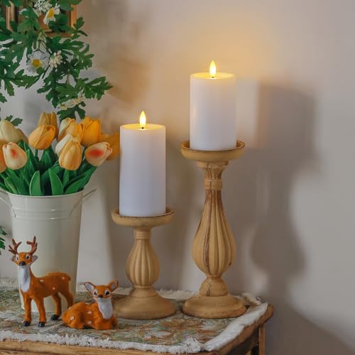 Image of Yeelida Outdoor 4pcs Flameless Waterproof Candles with Handy Remote Control, Cycle Timer Battery Operated Candle Grease Effect LED Flickering Pillar Plastic Long Lasting (White, 3 inch x4 inch 5 inch 6 inch 7 inch)