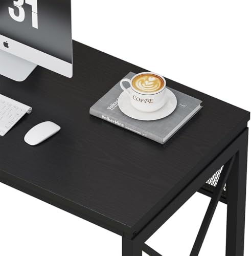 Image of Klaxon Engineered Wood Iron Study Table with Drawer, Multi-Usage Laptop Desk & Home Office (Printo-FD, DIY Installation) (Black, Gillian)