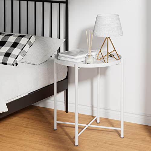 Ovicar Metal Tray End Table, Round Accent Coffee Side Table, Anti-Rust And Waterproof Outdoor Small Side Table, Indoor Modern Sofa Side Table Bedside Table For Living Room Bedroom Balcony #TOP1