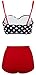 Angerella Polka High Waisted Cute Bikini Swimwear Bathing Suit(BKI031-R1-4XL), Red-Two, US14-16=Tag Size 4XL