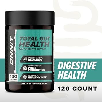 ONNIT Total Gut Health Digestive Support, Probiotics & Enzymes, 120 Count | IGEN Non-GMO Tested; probiotics, prebiotics, digestive enzymes & betaine HCl; daily gut, digestion & bloating support