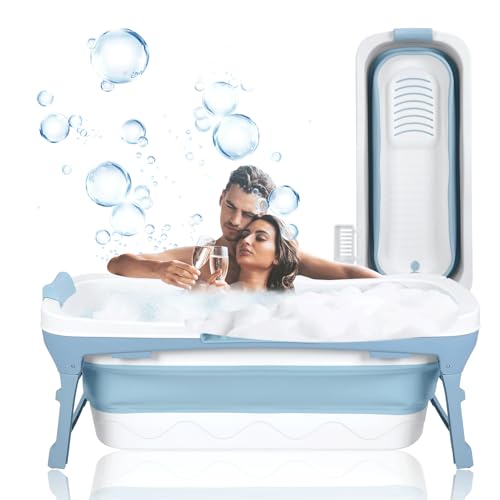 Bañera portátil para adultos - Tina plegable grande de 56 pulgadas - Diseño ergonómico para el baño relajante definitivo. Ideal para espacios pequeños - Bañera rápida y plegable