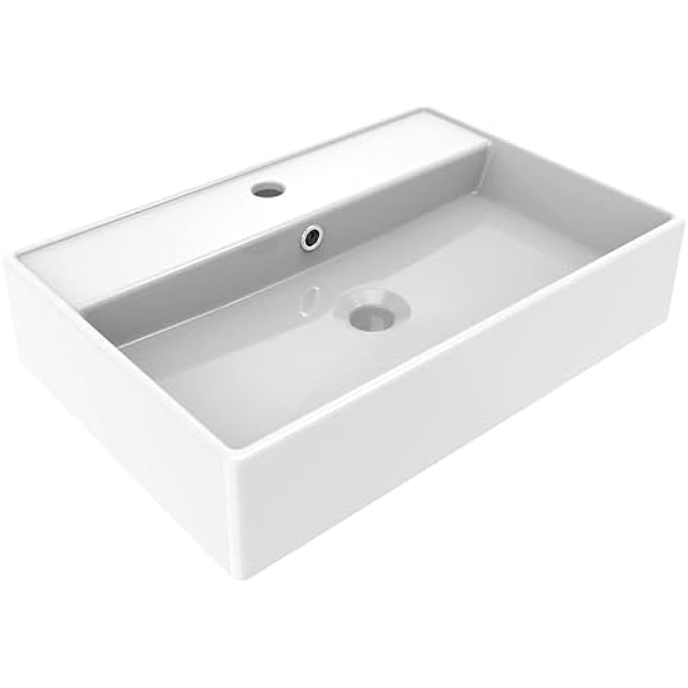 Lavabo rectangulaire en céramique avec trop-plein pour éviter les débordements