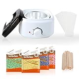 Waxing Kit Wax Warmer DIY at Home Waxing Kit for Women with Wax Heater Hair Removal Kit for Arms Legs Face Underarm Bikini Back Toes Eyebrow (White)