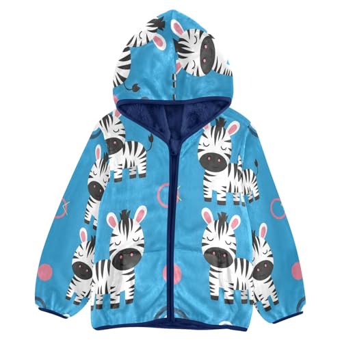 Cute Zebras on Blue Background Toddler Fleece Jacket Girl Boys Hooded Fleece Jacket Coat Warm Outwear Zip-up 3-10T