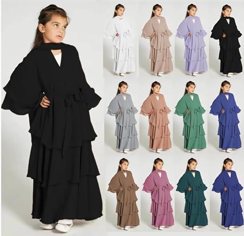 FPOVFPO Abaya Dress for Kids Dubai Kaftan Prayer Dress for Girl Muslim Islamic Full Length Robe Daily Casual Dress3