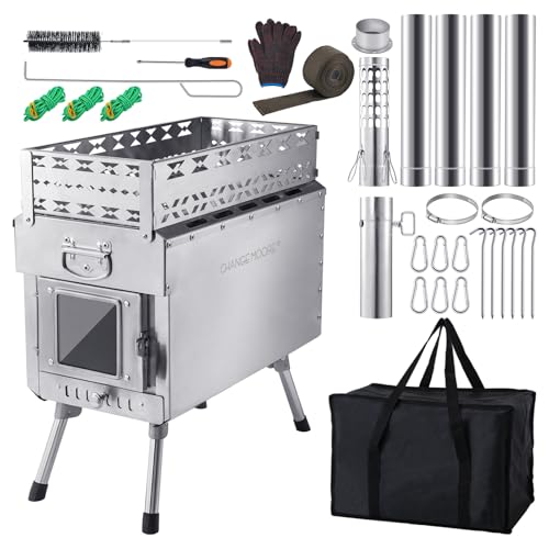 CHANGE MOORE Wood Burning Sauna Hot Tent Stove, Upgraded Heat Concentration for Lasting Warmth, Portable Camping Wood Stove, Outdoor Camping Fireplace with Anti-scalding Cloth & Chimney Pipe