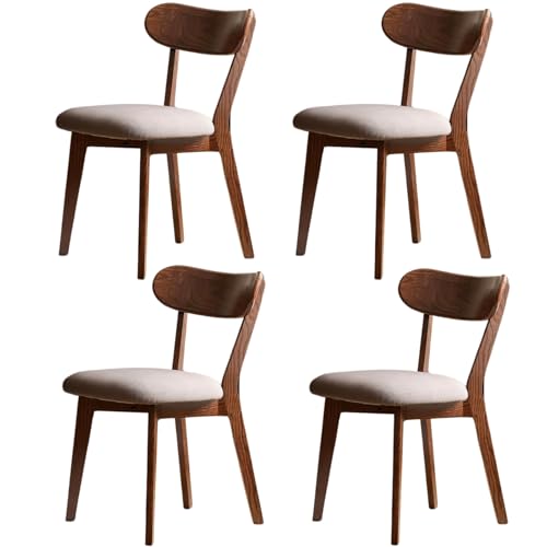 Image of 100% Solid Wood Dining Chairs,Mid Century Modern Dining Chairs with Rounded Backrest,Kitchen,Dining Room Chairs Set of 1 /2 /4 (4, Walnut Color Grey Upholstery)