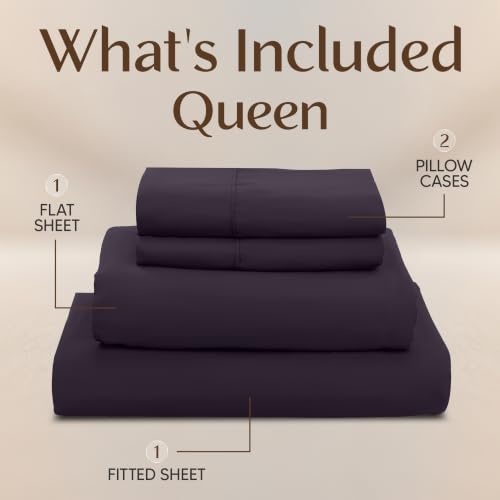 Image of Utopia Bedding Queen Size Sheet Set - 4 Piece Bed Sheets, Soft and Breathable Microfiber, Includes 1 Fitted Sheet, 1 Flat Sheet and 2 Pillowcases - Oeko-Tex - (Dark Purple)